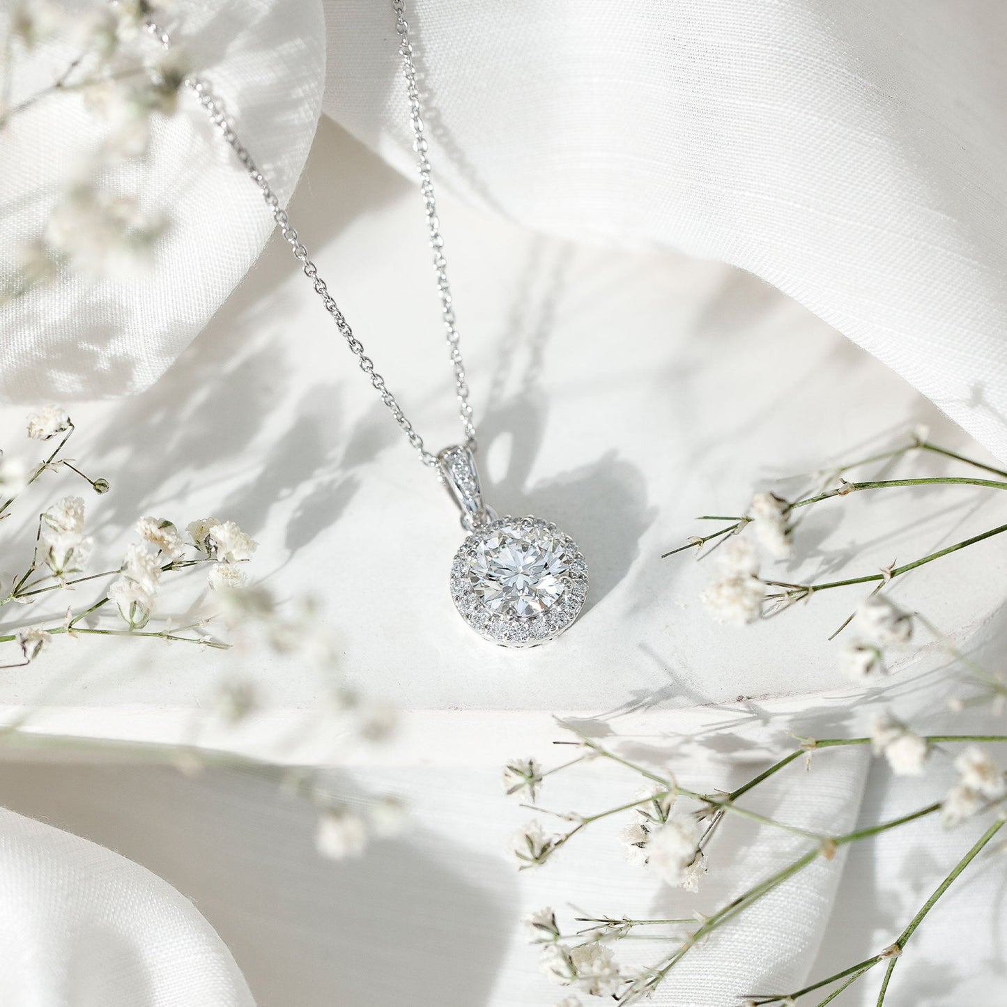 Certified 8 MM Round Cubic Zirconia Halo Necklace with Chain