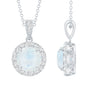Claw Set 0.85 Carat Round Moonstone and Diamond Halo Pendant