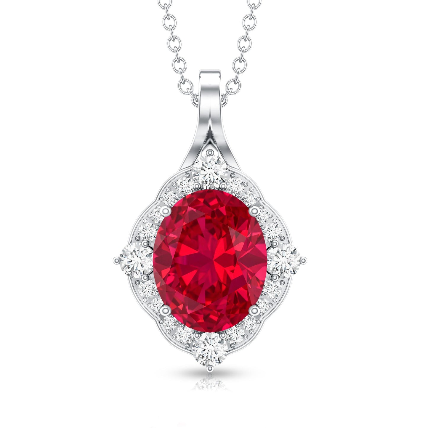 4 Carat Lab Grown Ruby Vintage Inspired Necklace with Diamond Halo