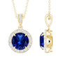 2.74 Carat Round Lab Created Blue Sapphire Halo Necklace with White Diamond