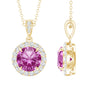 2.2 Carat Round Cut Lab Created Pink Sapphire and Diamond Necklace with Certificate