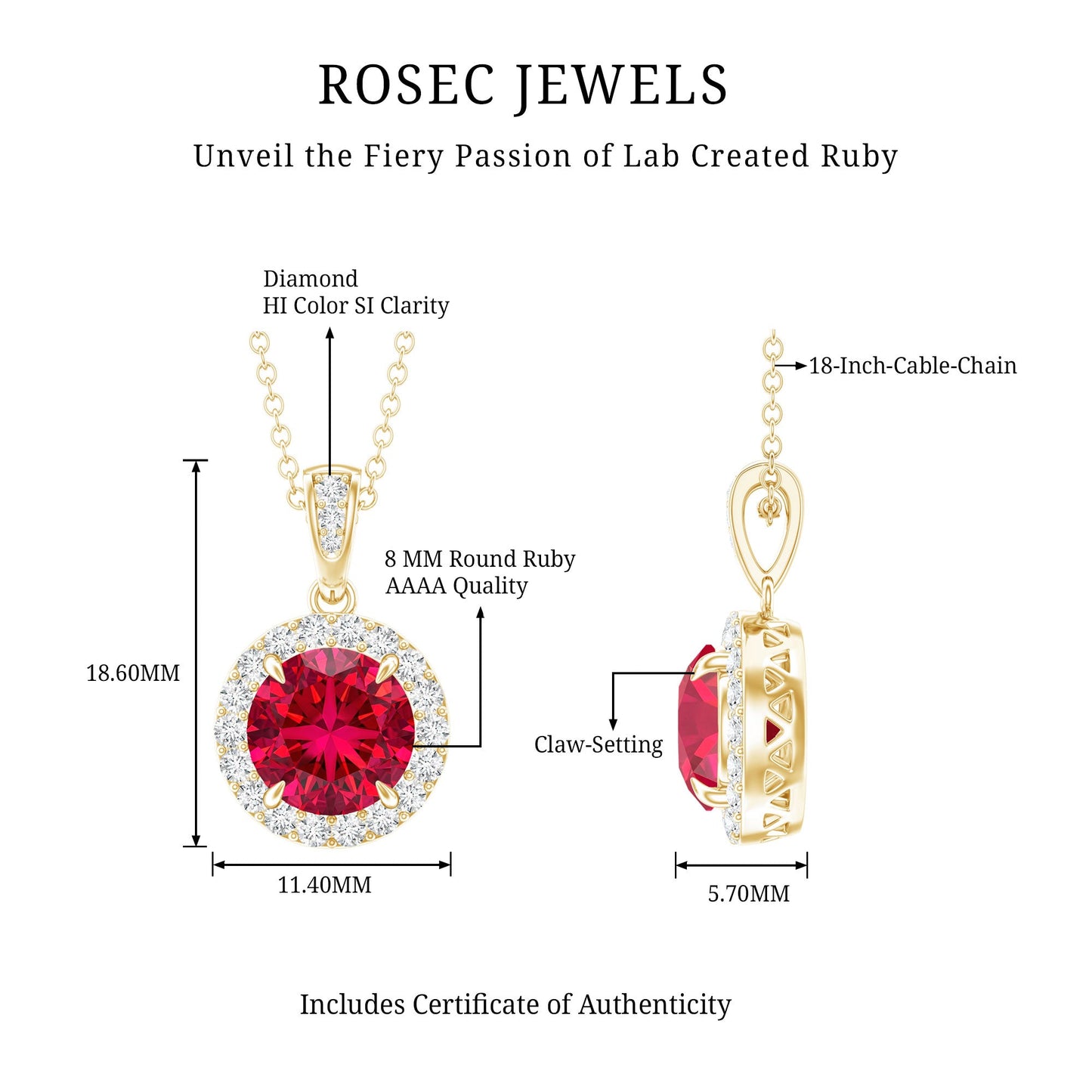 2.3 Carat Round Lab Created Ruby and Diamond Halo Pendant Necklace