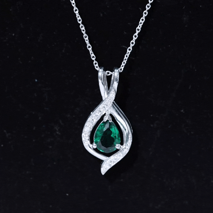 1 Carat Pear Cut Lab Created Emerald Teardrop Pendant with Diamond