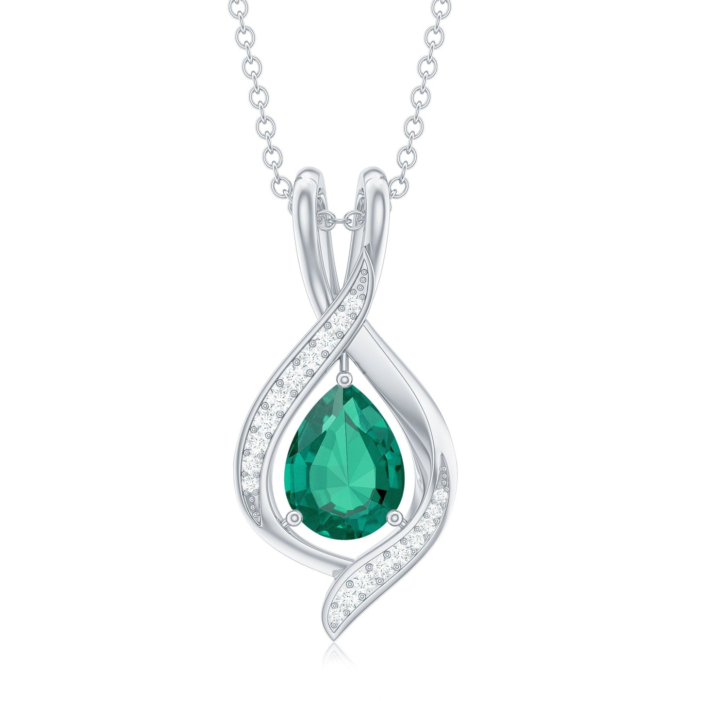 1 Carat Pear Cut Lab Created Emerald Teardrop Pendant with Diamond