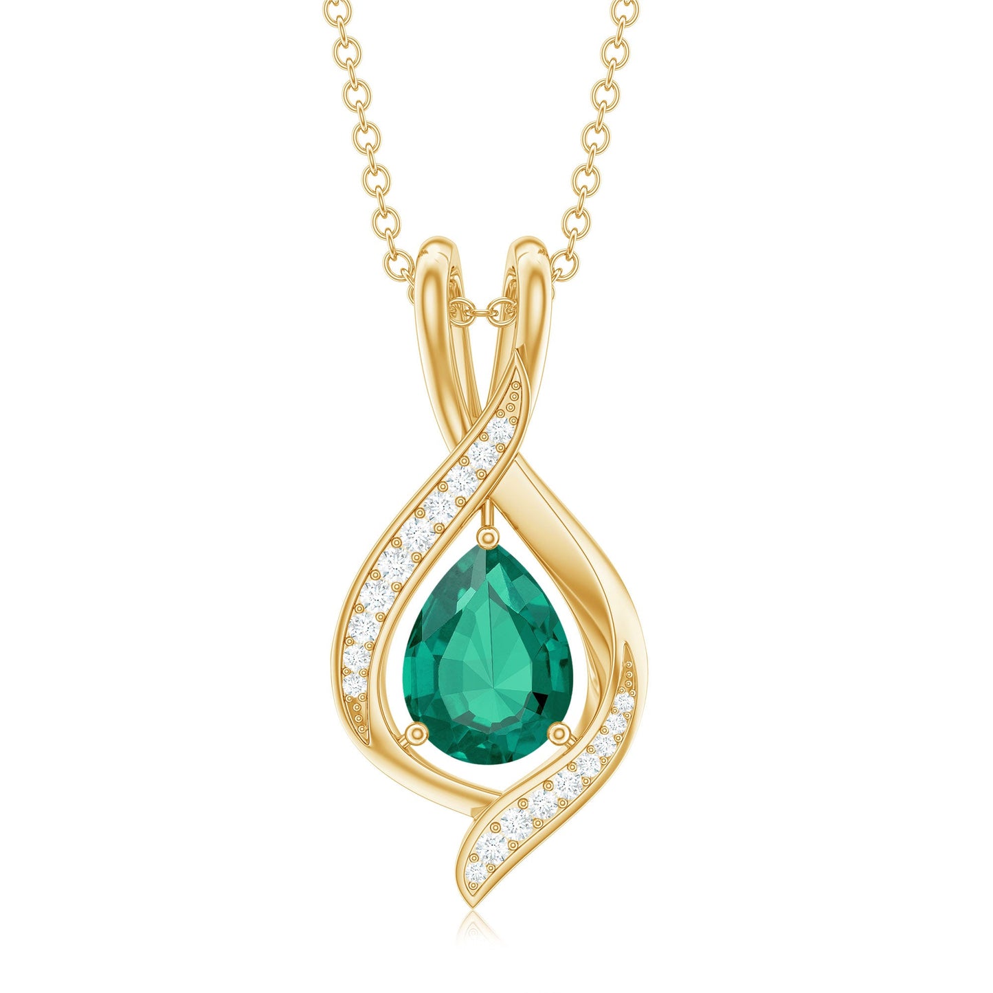 1 Carat Pear Cut Lab Created Emerald Teardrop Pendant with Diamond