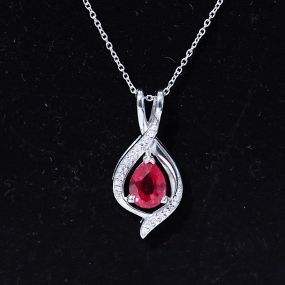 1 Carat Lab Created Ruby Teardrop Pendant with Moissanite