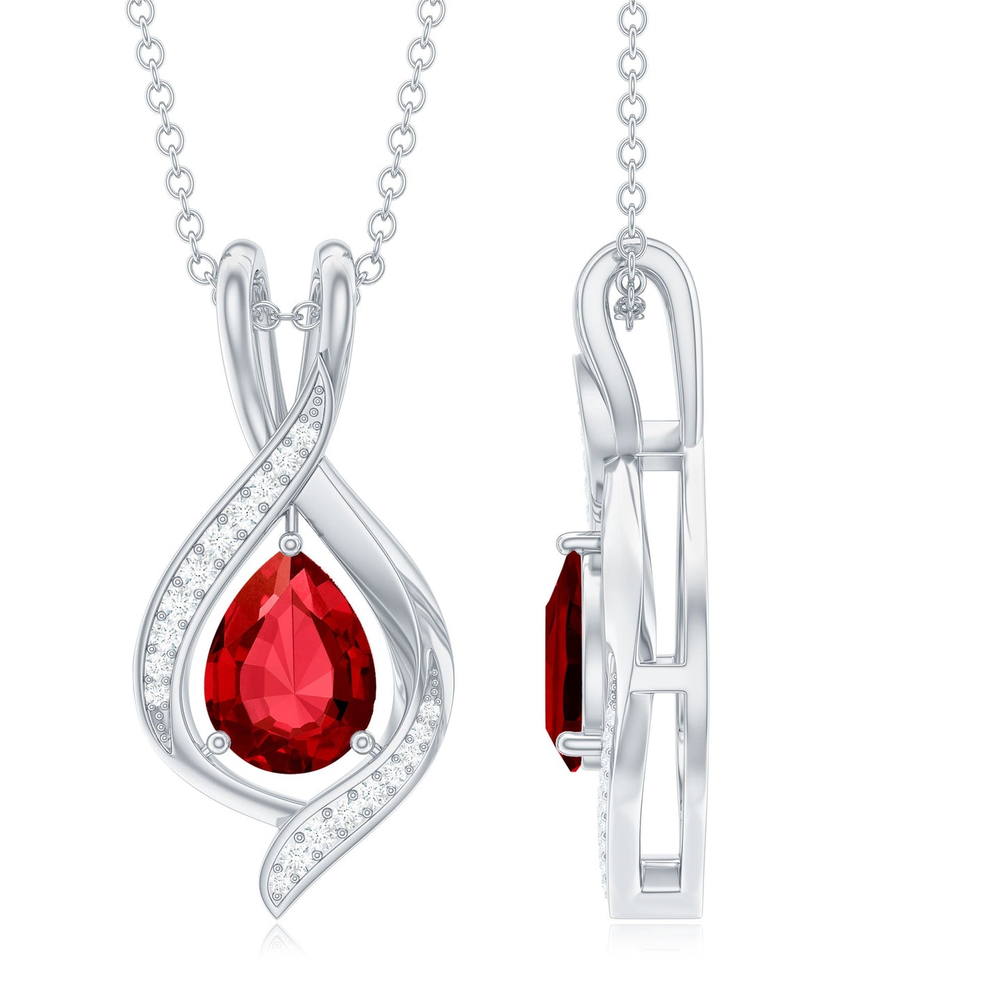 1 Carat Lab Created Ruby Teardrop Pendant with Moissanite