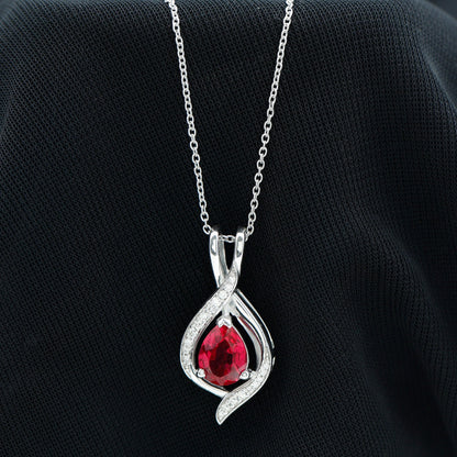 1 Carat Lab Created Ruby Teardrop Pendant with Moissanite