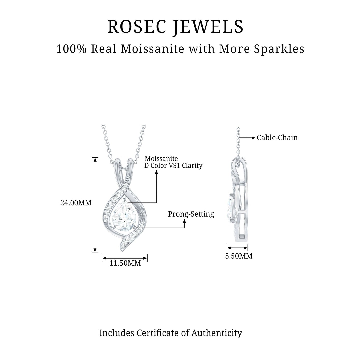 1.3 CT Certified Moissanite Teardrop Necklace for Women