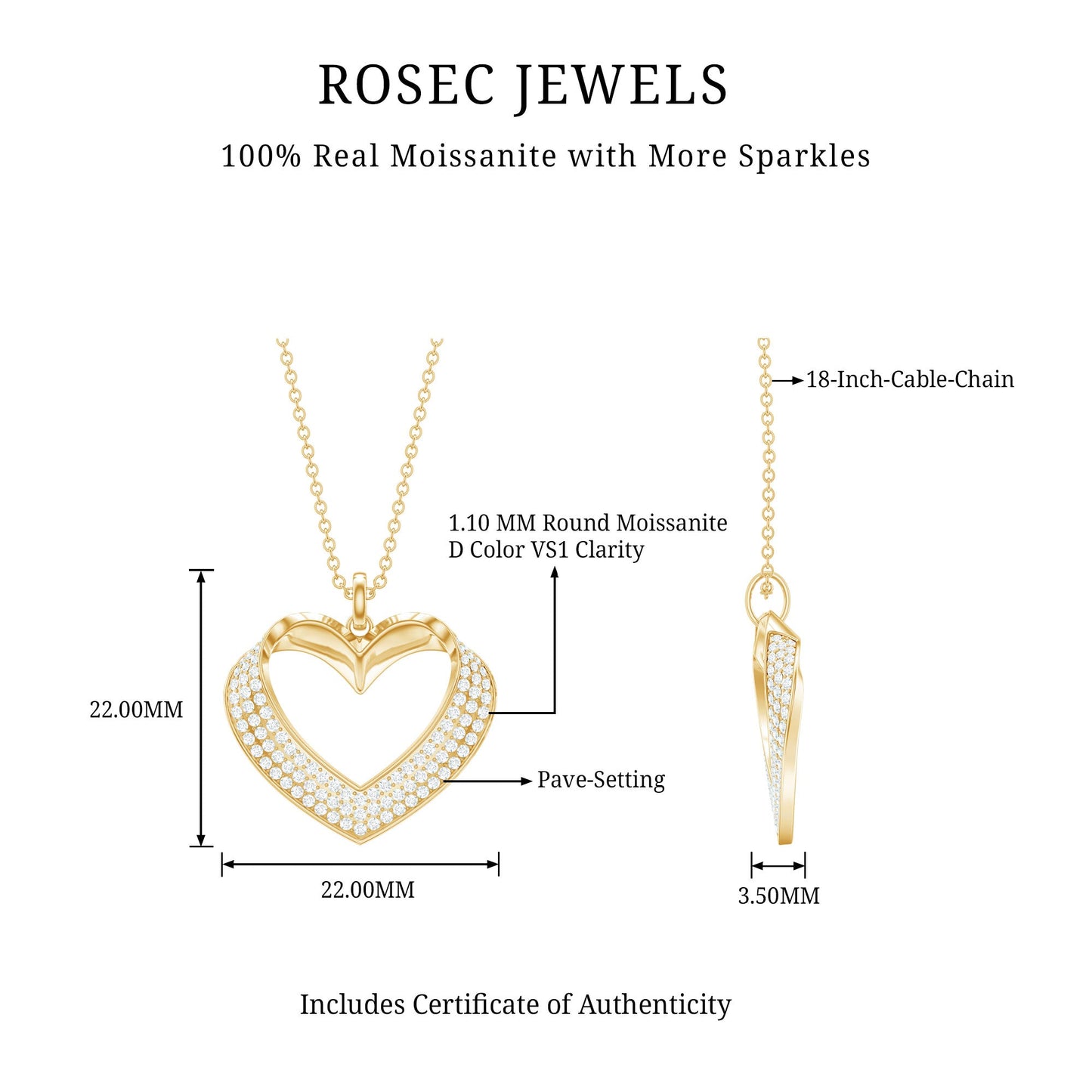 Certified Moissanite Heart Bridal Necklace With Chain