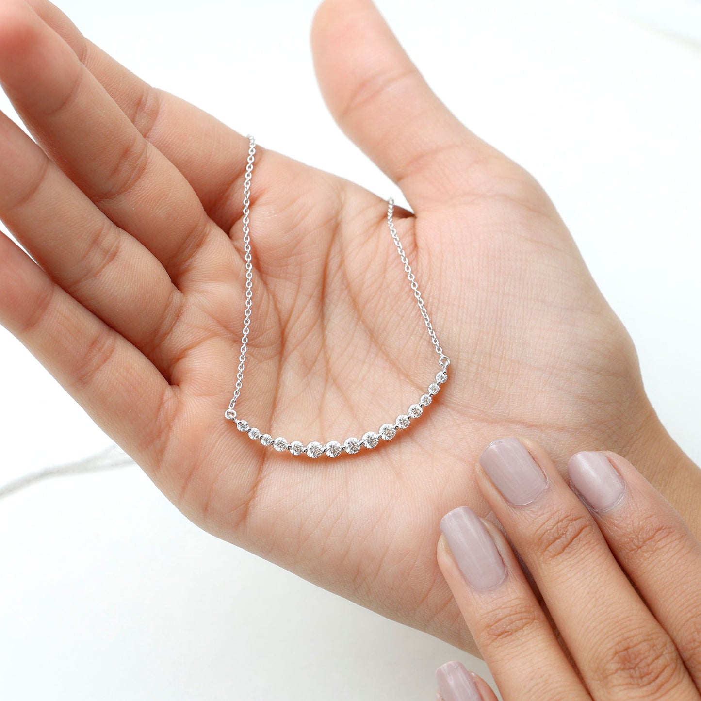 Moissanite Curved Bar Necklace for Women