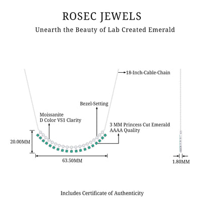 Certified Lab Grown Emerald Curved Bar Necklace