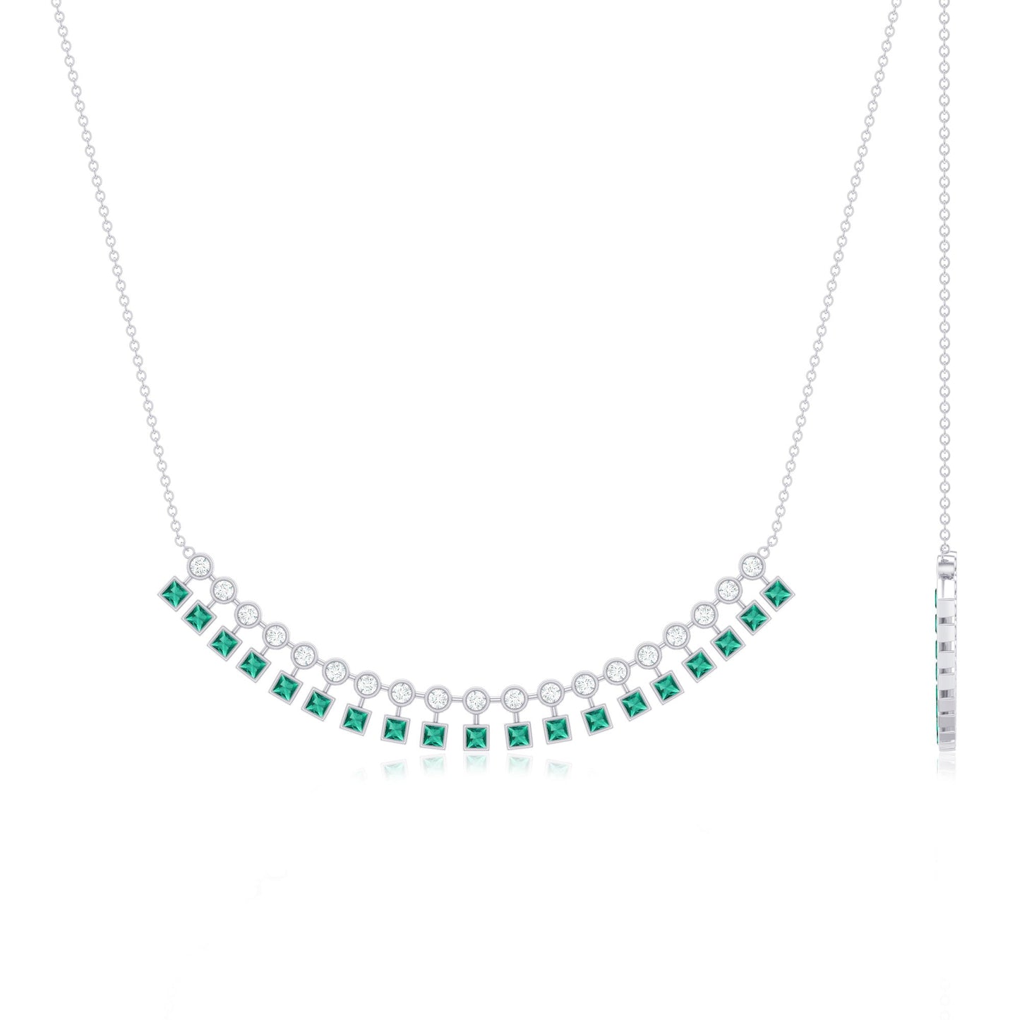 Certified Lab Grown Emerald Curved Bar Necklace