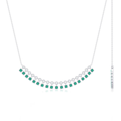 Certified Lab Grown Emerald Curved Bar Necklace