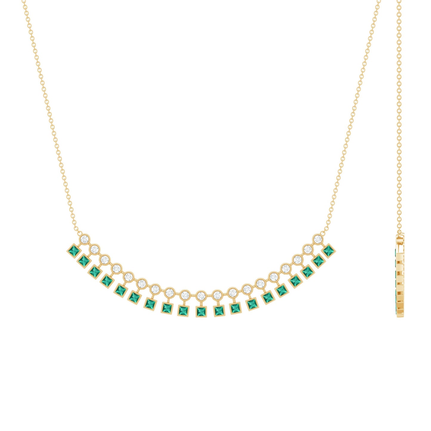 Certified Lab Grown Emerald Curved Bar Necklace
