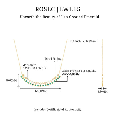 Certified Lab Grown Emerald Curved Bar Necklace