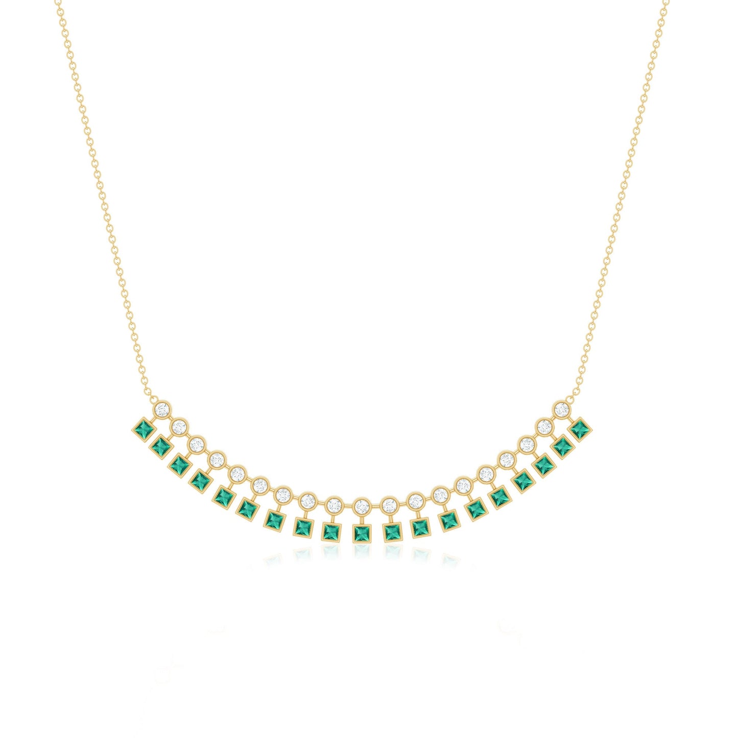 Certified Lab Grown Emerald Curved Bar Necklace