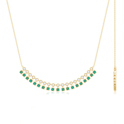 Certified Lab Grown Emerald Curved Bar Necklace
