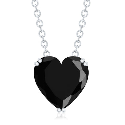 2 Carat Heart Shape Black Spinel Solitaire Necklace in Double Prong Setting