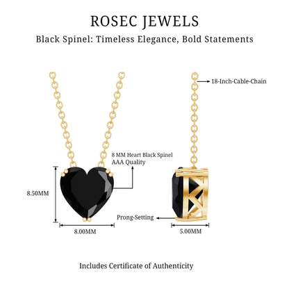 2 Carat Heart Shape Black Spinel Solitaire Necklace in Double Prong Setting