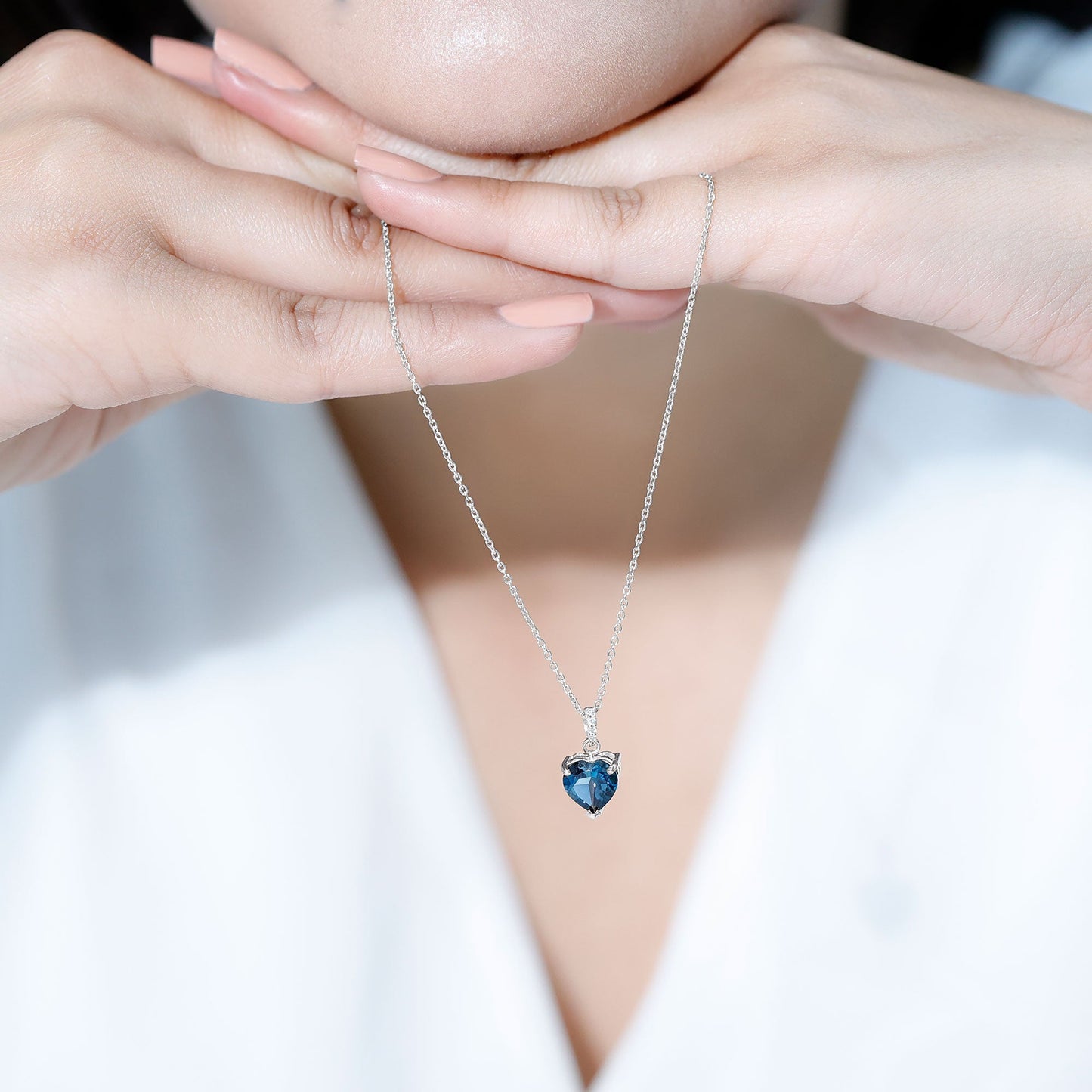 2 Carat Certified London Blue Topaz Heart Necklace with Diamond