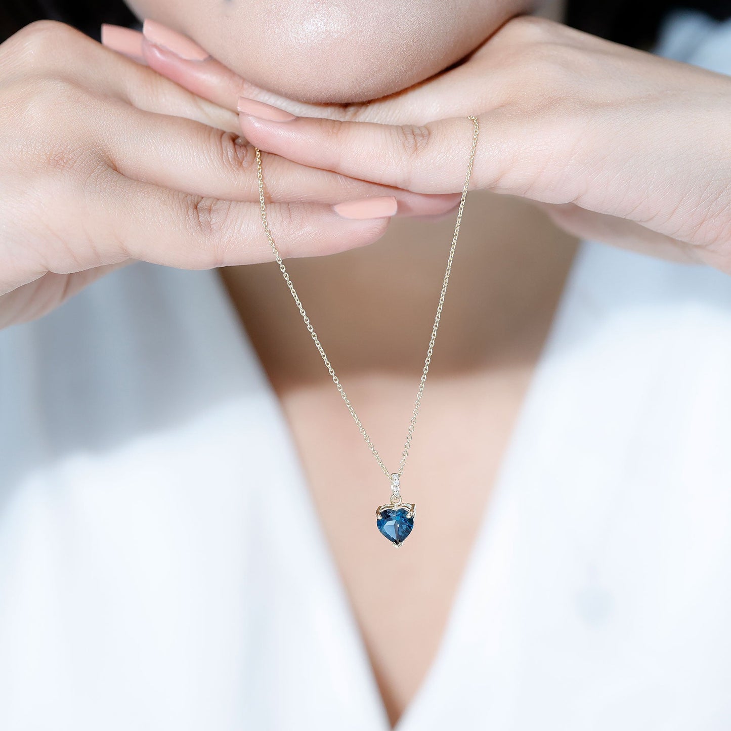 2 Carat Certified London Blue Topaz Heart Necklace with Diamond