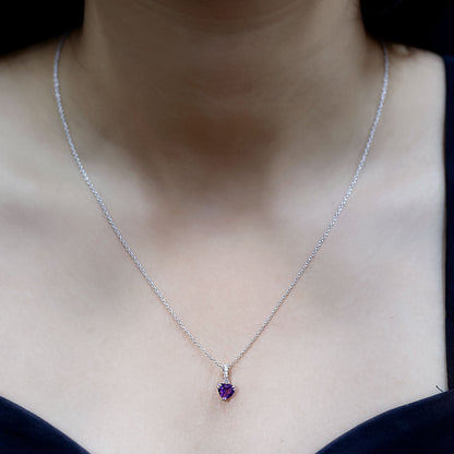 Certified Solitaire Amethyst Heart Necklace with Diamond