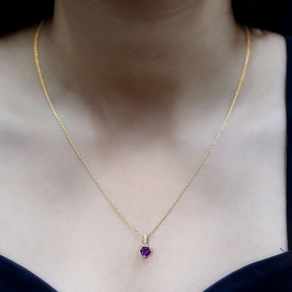 Certified Solitaire Amethyst Heart Necklace with Diamond