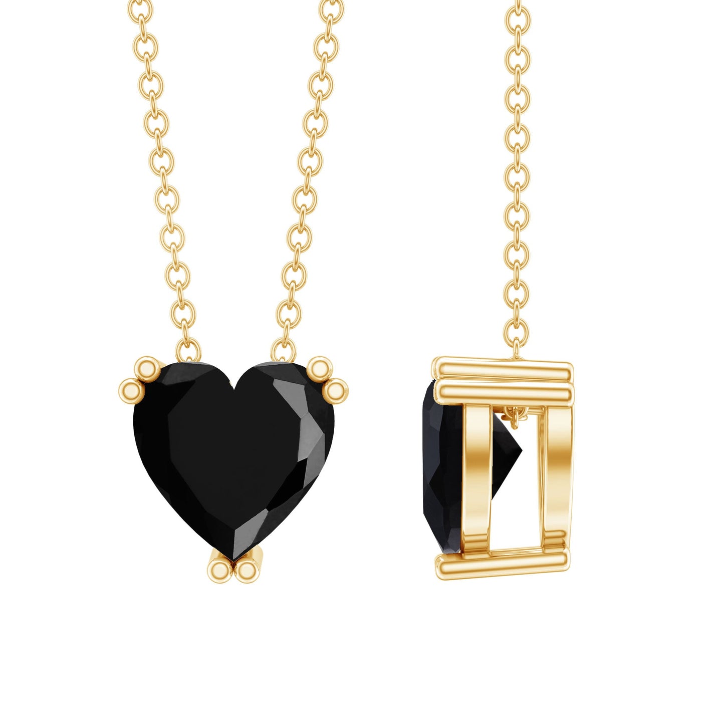 Heart Shape 2 Carat Black Onyx Solitaire Necklace