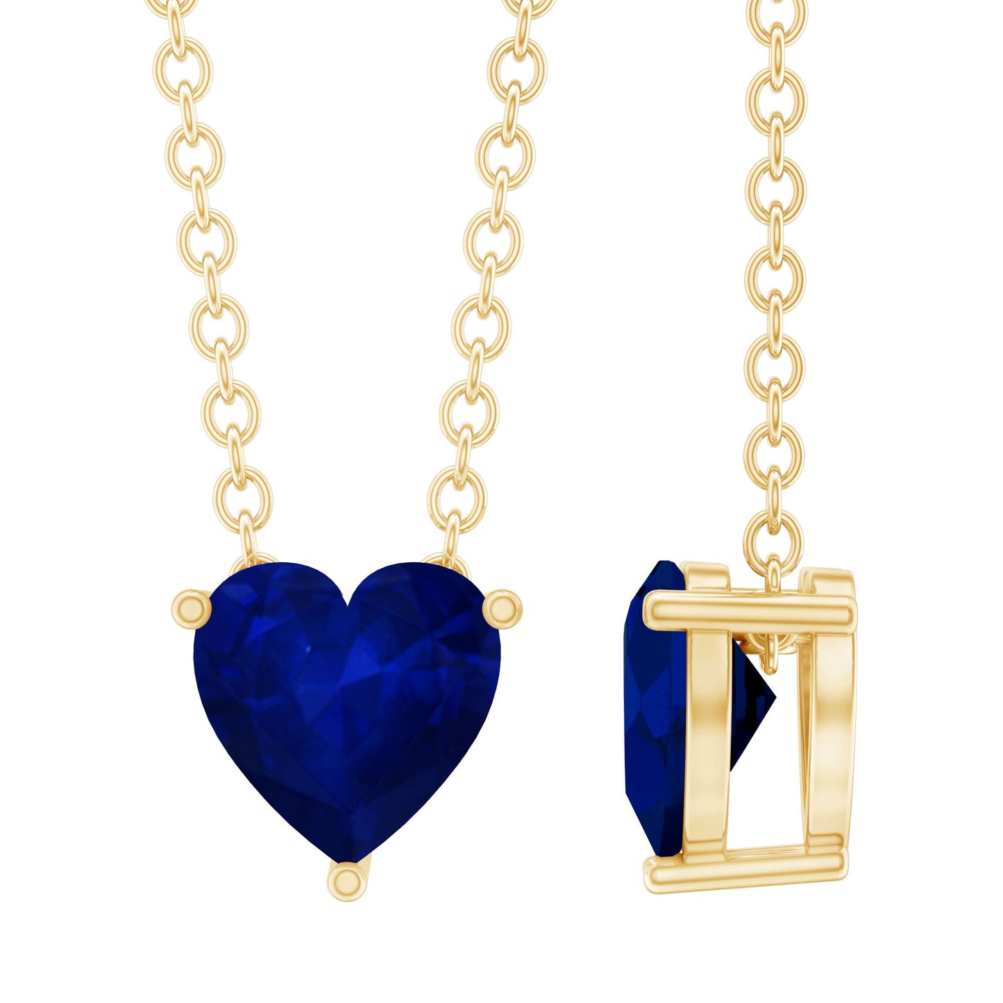Heart Shape Blue Sapphire Solitaire Necklace for Women