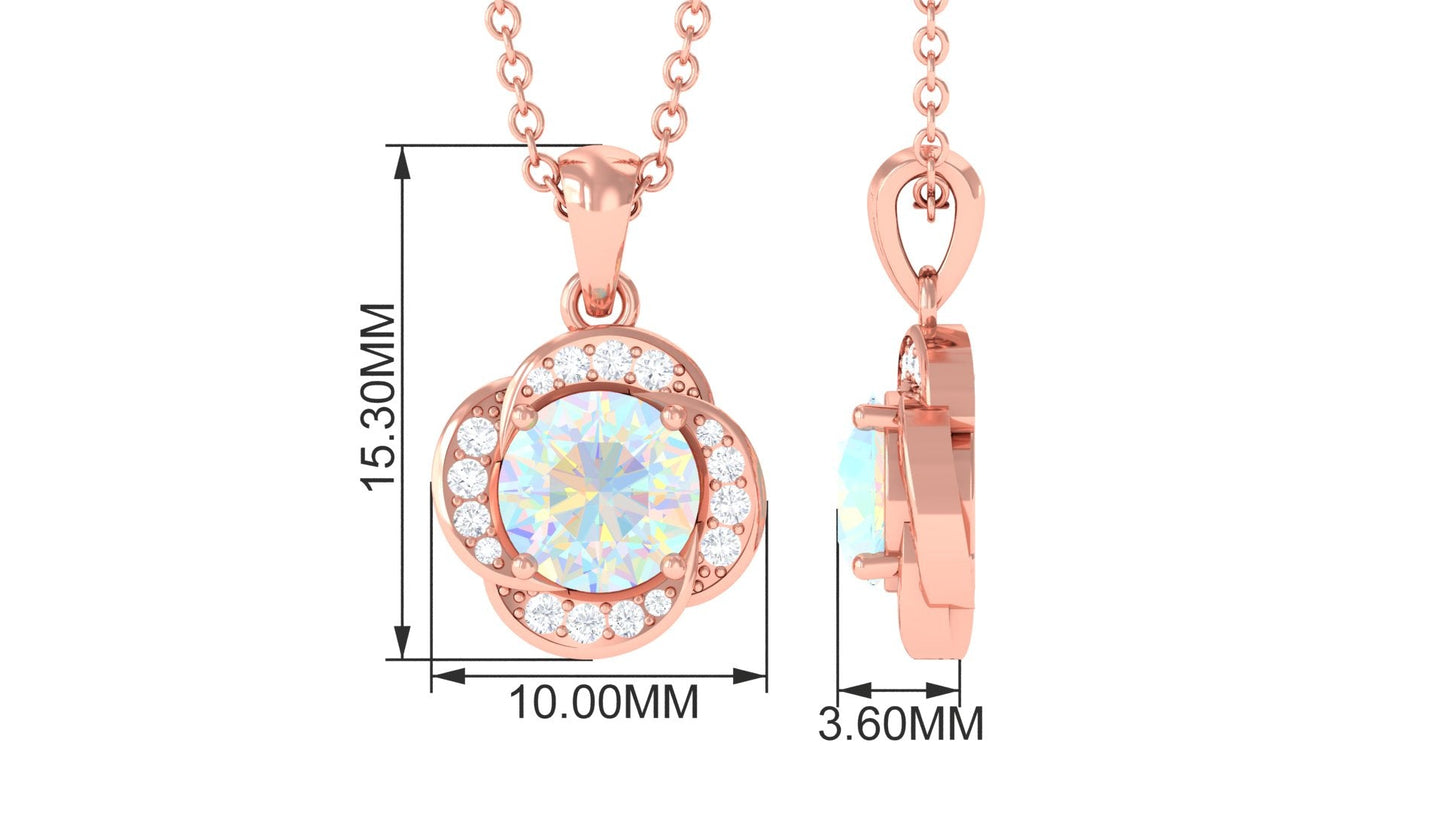 0.8 Carat Round Shape Ethiopian Opal and Diamond Flower Necklace
