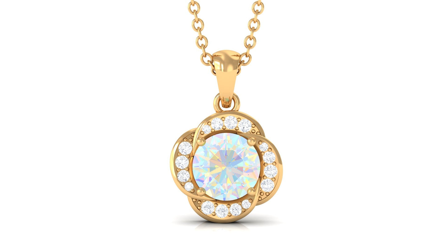 0.8 Carat Round Shape Ethiopian Opal and Diamond Flower Necklace