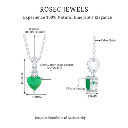 Heart Shape Emerald Promise Necklace with Diamond Accent Bail