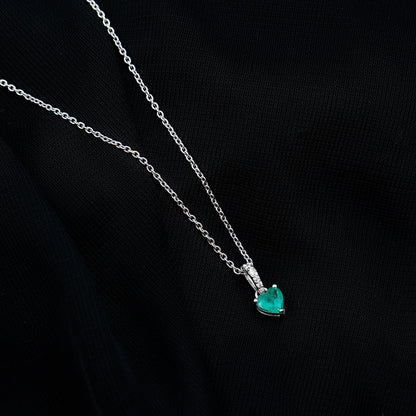 Heart Shape Emerald Promise Necklace with Diamond Accent Bail