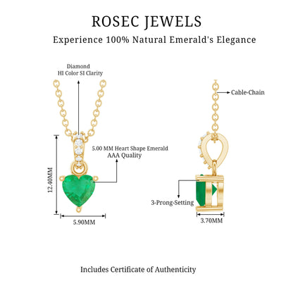 Heart Shape Emerald Promise Necklace with Diamond Accent Bail