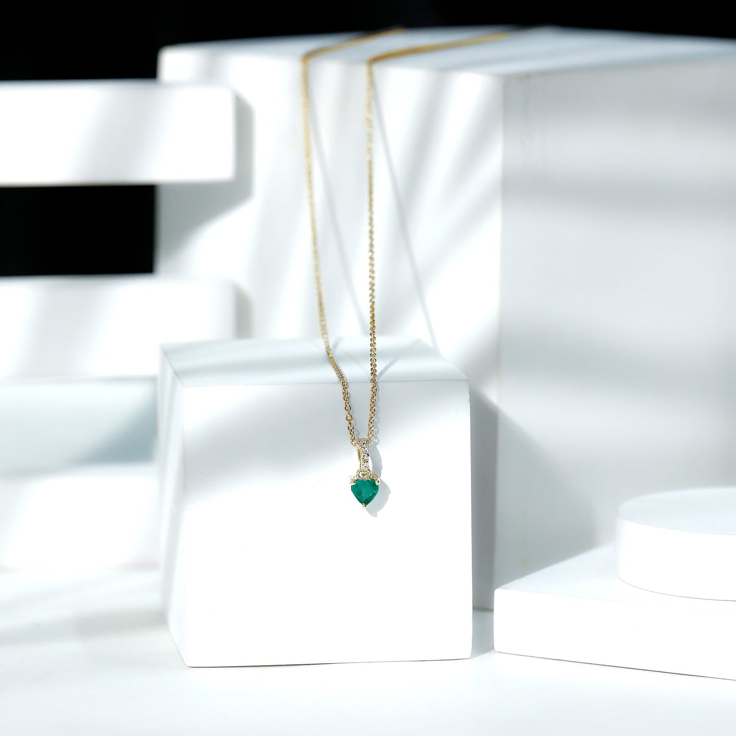 Heart Shape Emerald Promise Necklace with Diamond Accent Bail