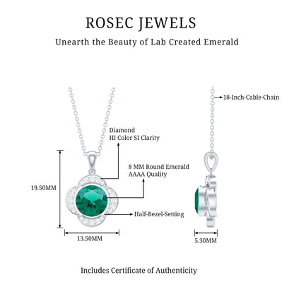 2 CT Lab Grown Emerald and Diamond Flower Necklace