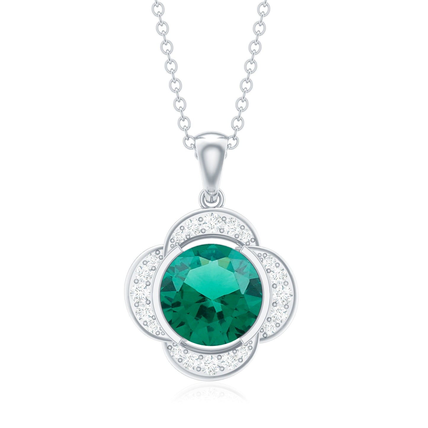 2 CT Lab Grown Emerald and Diamond Flower Necklace