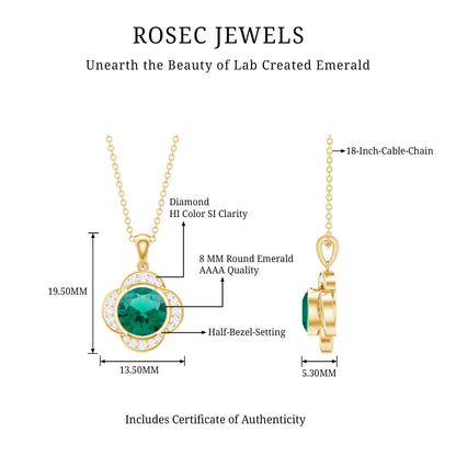 2 CT Lab Grown Emerald and Diamond Flower Necklace
