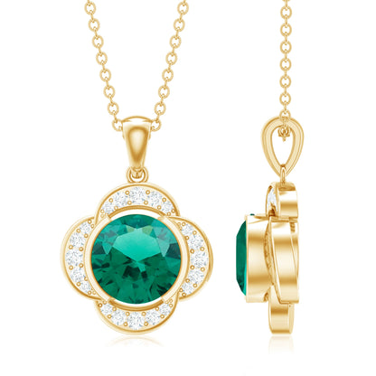 2 CT Lab Grown Emerald and Diamond Flower Necklace