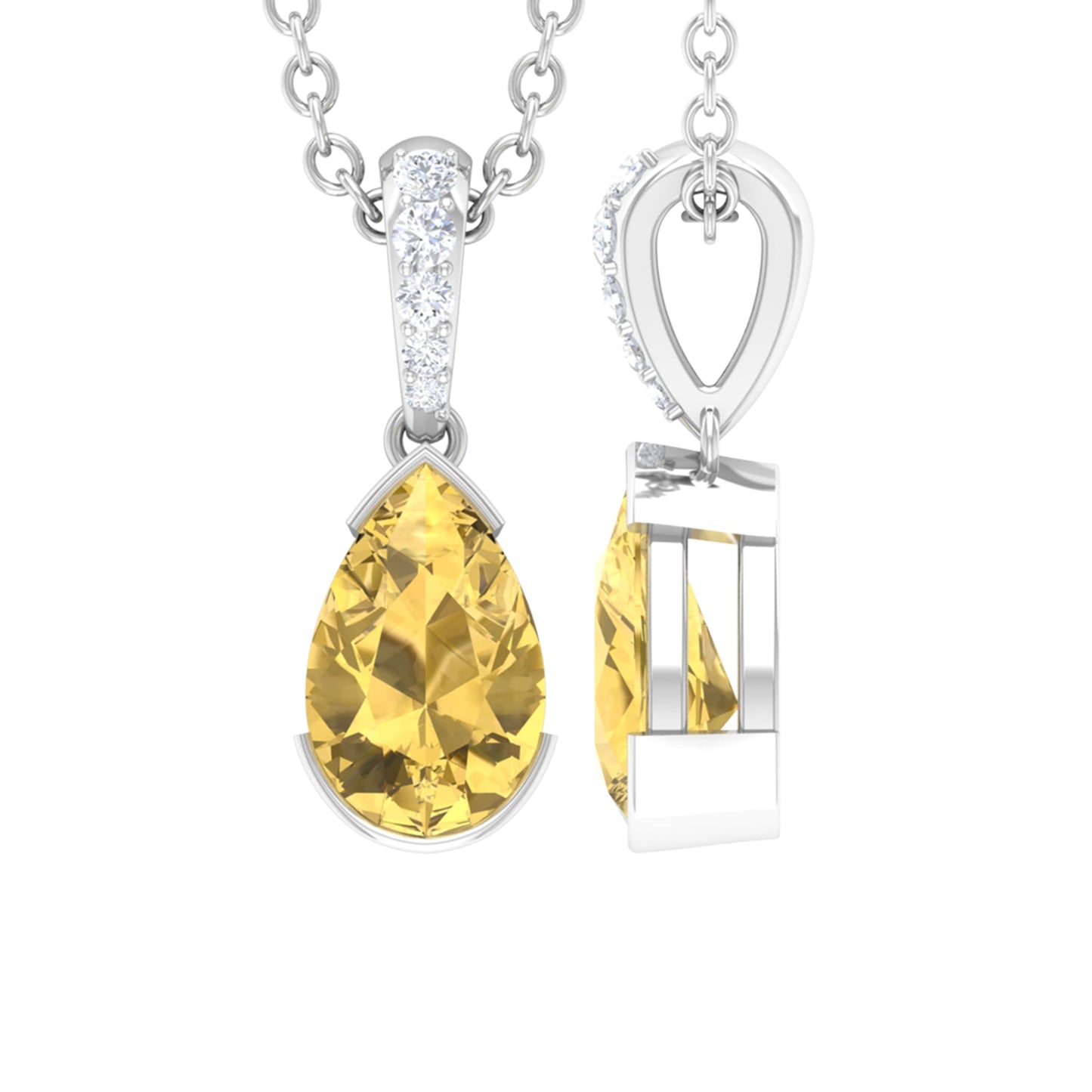 Natural 0.6 Carat Citrine Teardrop Pendant Necklace with Diamond