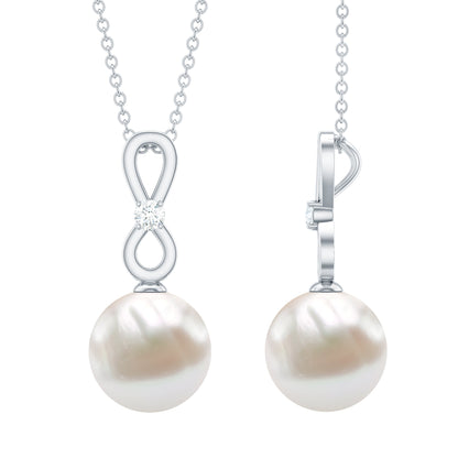 8 Carat Round Freshwater Pearl Drop Infinity Pendant with Diamond