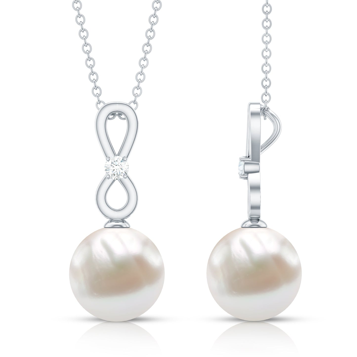 8 Carat Round Freshwater Pearl Drop Infinity Pendant with Diamond