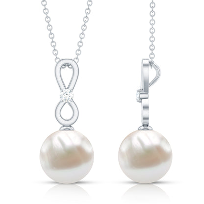 8 Carat Round Freshwater Pearl Drop Infinity Pendant with Diamond