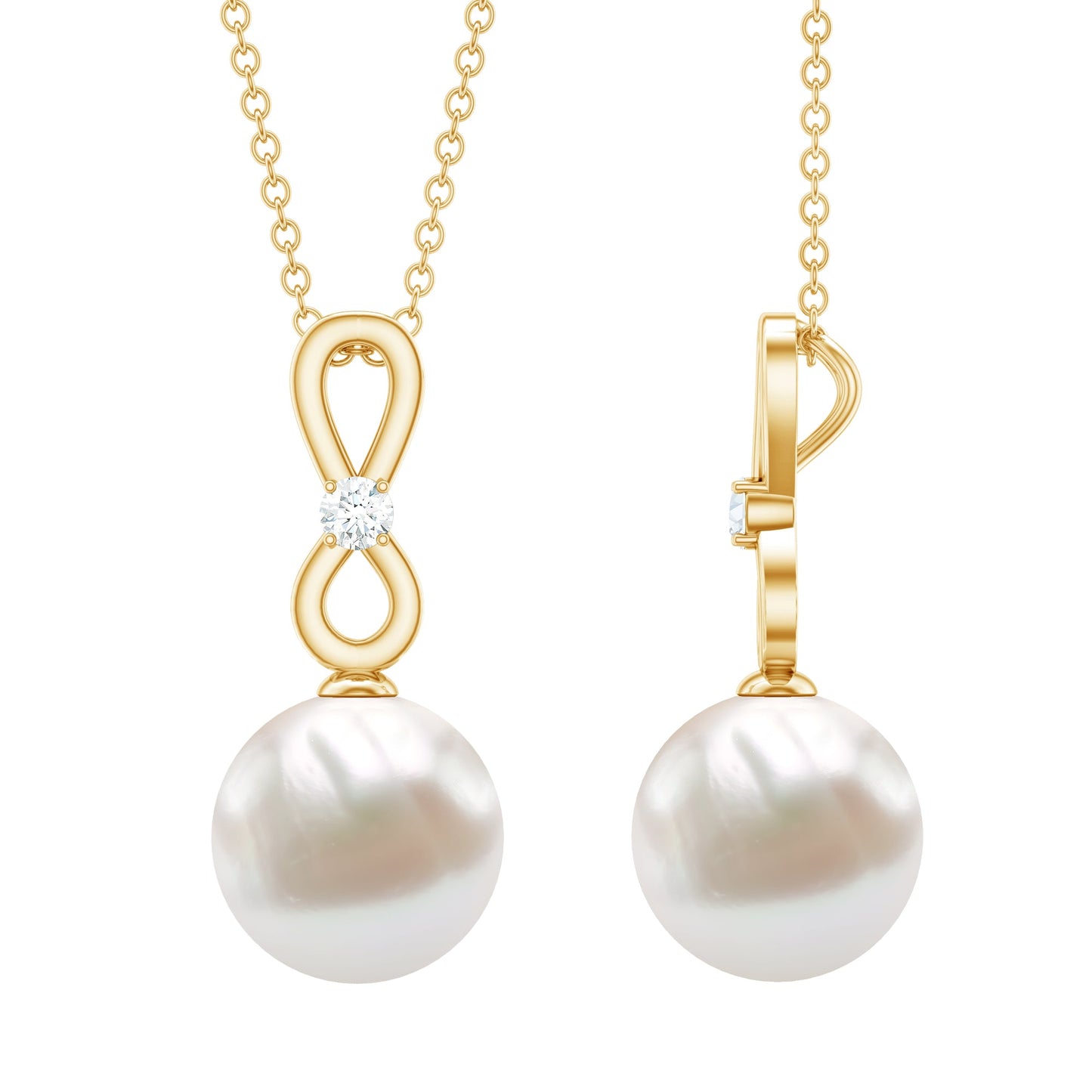 8 Carat Round Freshwater Pearl Drop Infinity Pendant with Diamond