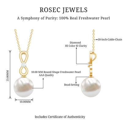 8 Carat Round Freshwater Pearl Drop Infinity Pendant with Diamond