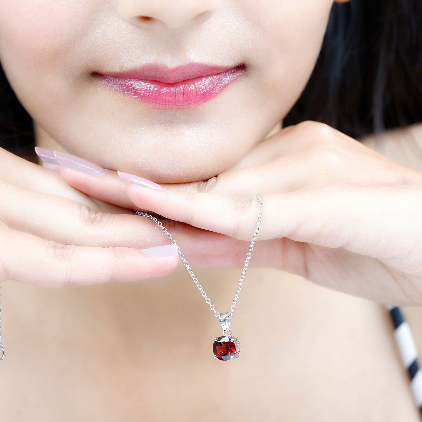 2.3 Carat Round Cut Garnet Solitaire Necklace with Rabbit Ear Bail
