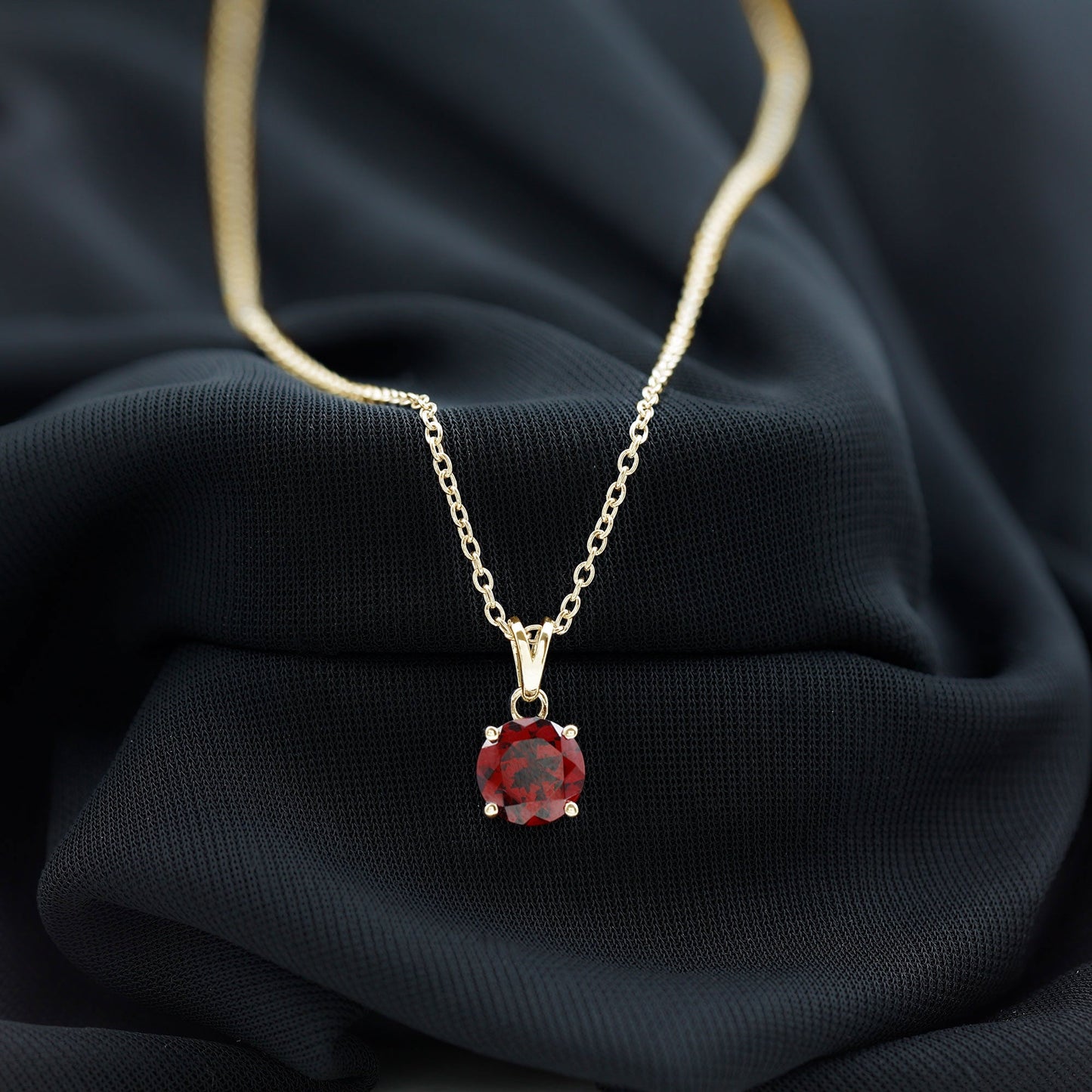 2.3 Carat Round Cut Garnet Solitaire Necklace with Rabbit Ear Bail