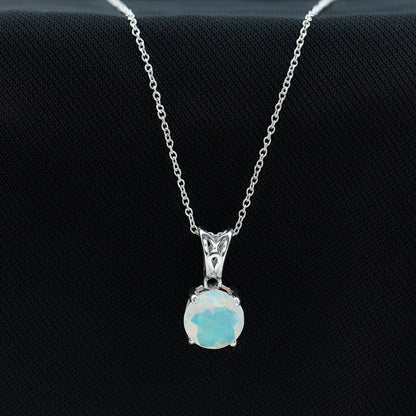 Real Ethiopian Opal Solitaire Pendant Necklace with Chain
