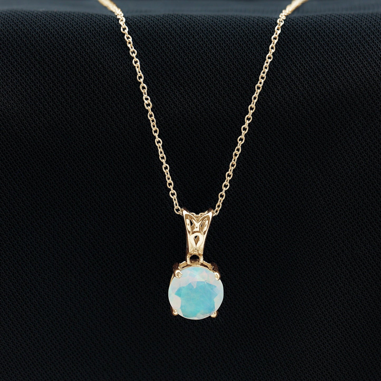 Real Ethiopian Opal Solitaire Pendant Necklace with Chain